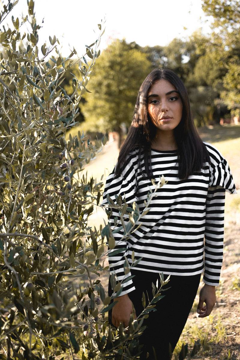 Olive E Miele T-SHIRT IDA RIGHE BIANCO-NERO Italy