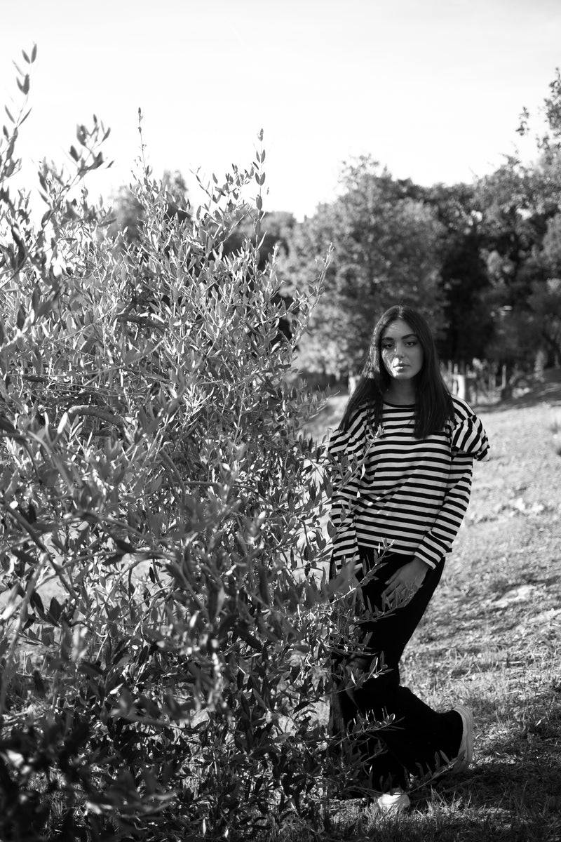 Olive E Miele T-SHIRT IDA RIGHE BIANCO-NERO Italy