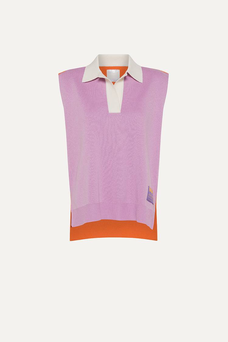 Oof Wear GILET COLORATO IN COTONE 4057 - LILLA/ARANCIO Moda
