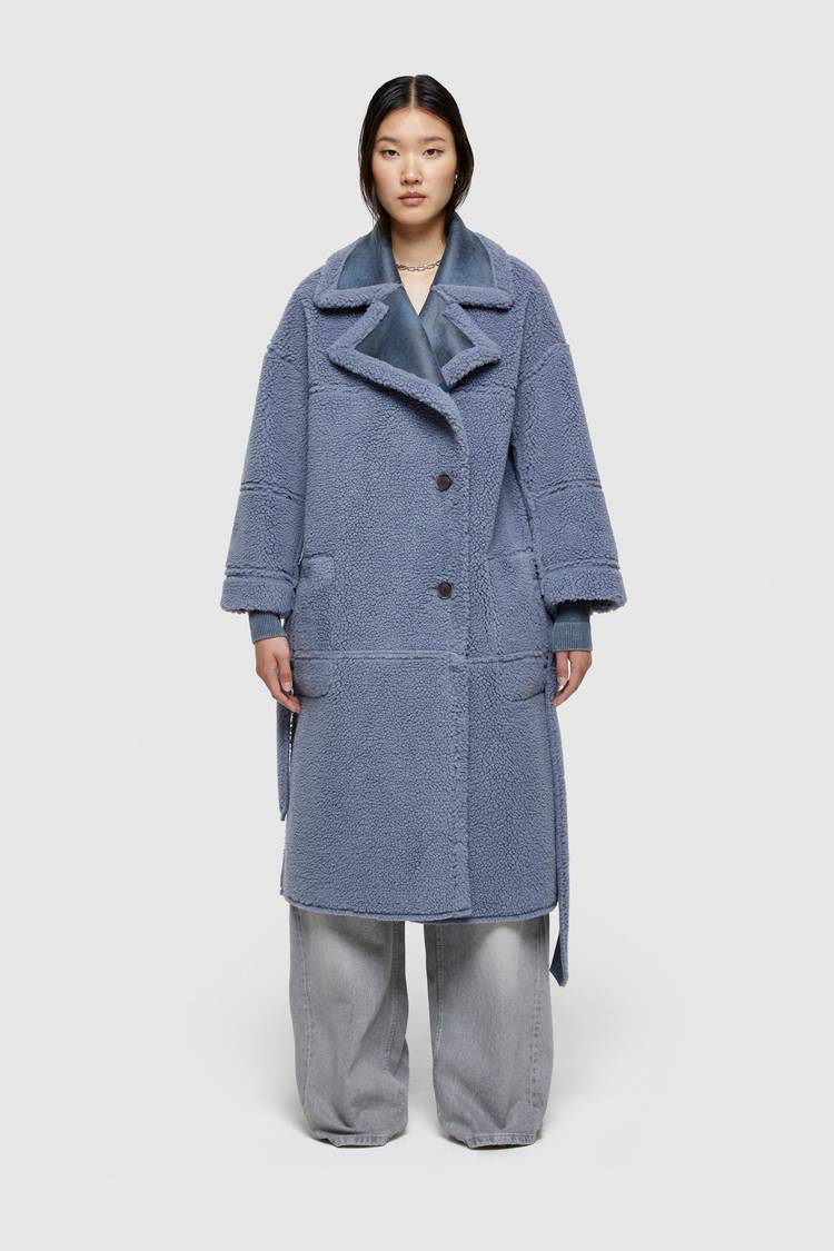 Oof Wear CAPPOTTO LUNGO REVERSIBILE 9263 IN ECO-MONTONE - CERULEO/CARTA DA ZUCCHERO Vendite Flash