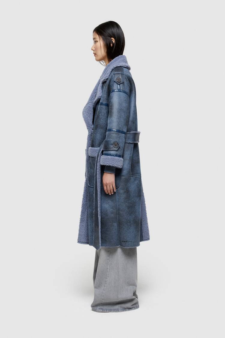 Oof Wear CAPPOTTO LUNGO REVERSIBILE 9263 IN ECO-MONTONE - CERULEO/CARTA DA ZUCCHERO Vendite Flash