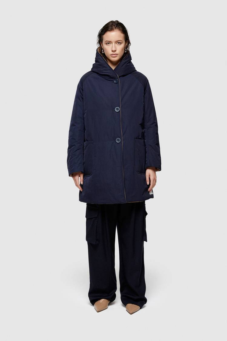 Oof Wear IMPERMEABILE REVERSIBILE 9410 IN NYLON MEMORY CON CAPPUCCIO - BLU NOTTE/CAMMELLO Novità