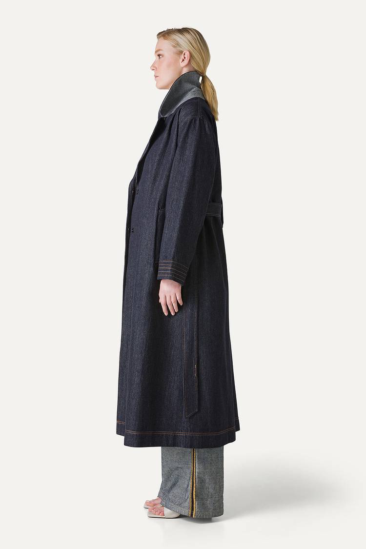 Oof Wear TRENCH LUNGO IN DENIM LAVATO 9203 - BLU SCURO Vendita Economica