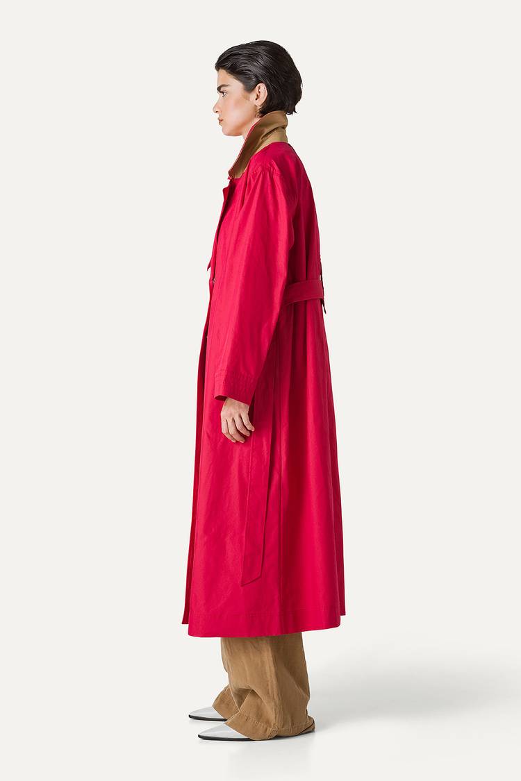 Oof Wear TRENCH LUNGO IN GABARDINA DI COTONE LEGGERO 9203 - LAMPONE Nuova