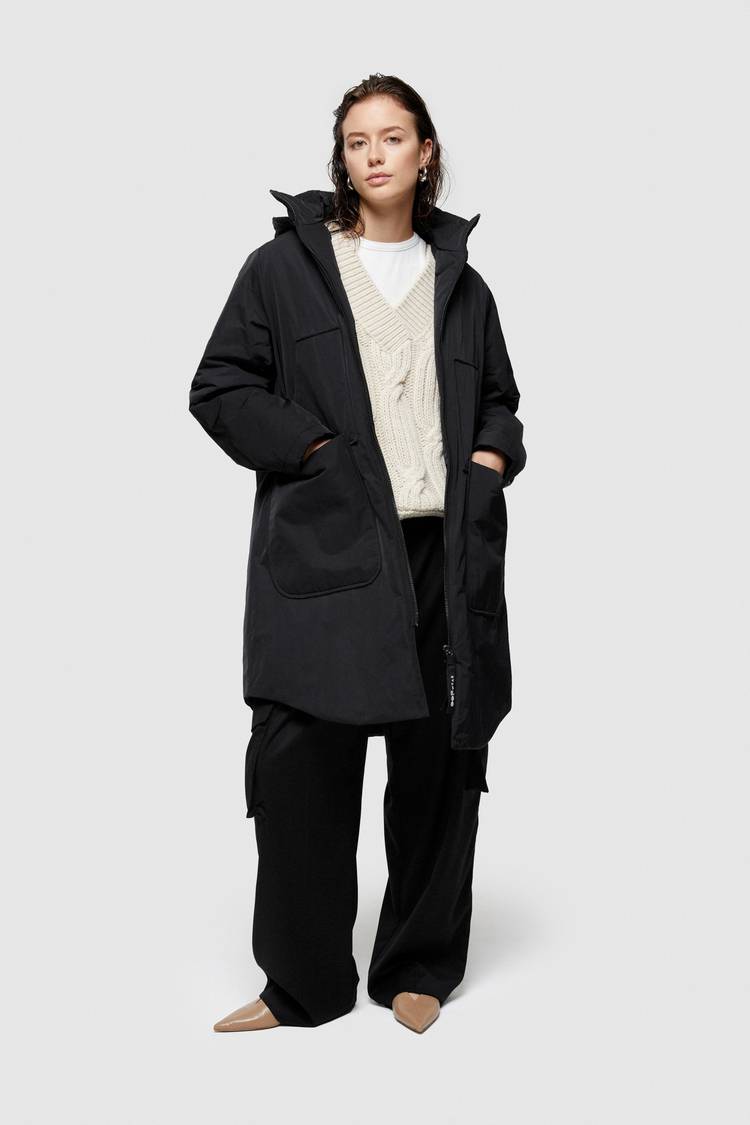 Oof Wear PARKA LUNGO 9094 IN NYLON MEMORY - NERO Saldi Di Fabbrica