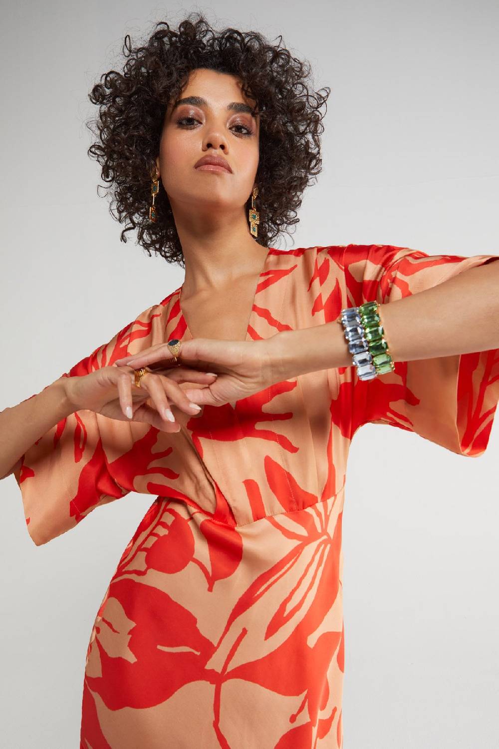 ottod'Ame Printed viscose V-neck long dress Acquista Ora