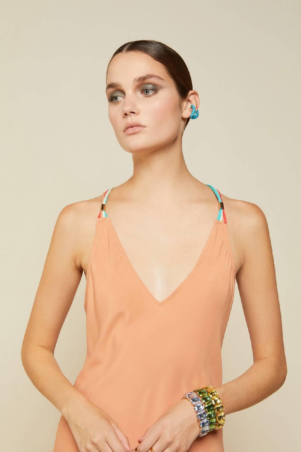 ottod'Ame Silk blend long dress with contrasting straps Negozio