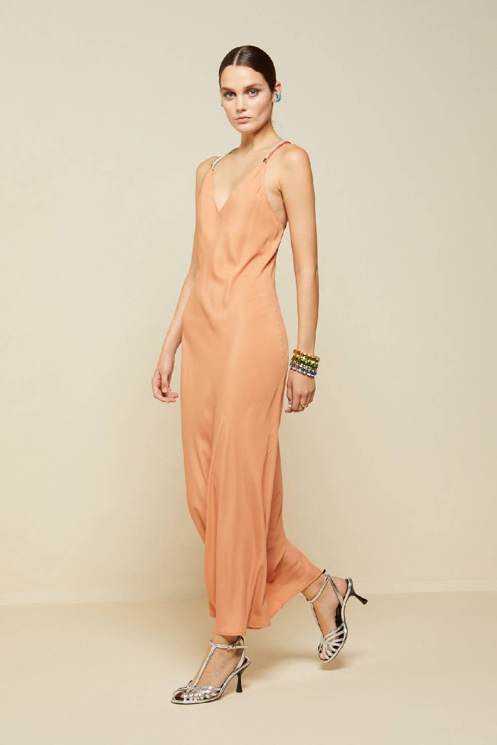 ottod'Ame Silk blend long dress with contrasting straps Negozio