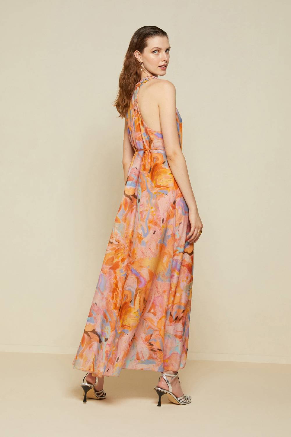 ottod'Ame Silk blend long dress with foulard neckline In Saldo