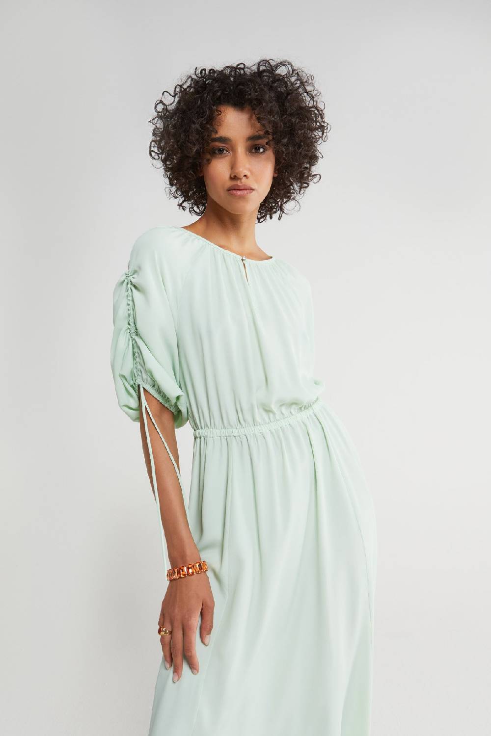 ottod'Ame Silk blend midi dress with drawstring In Linea