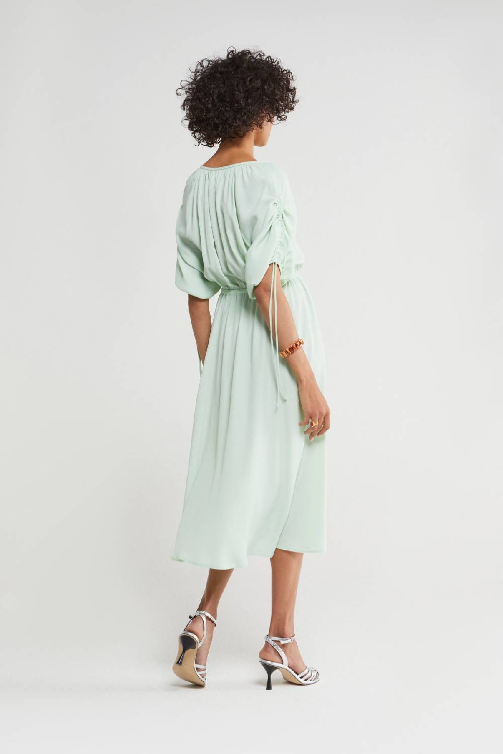 ottod'Ame Silk blend midi dress with drawstring In Linea