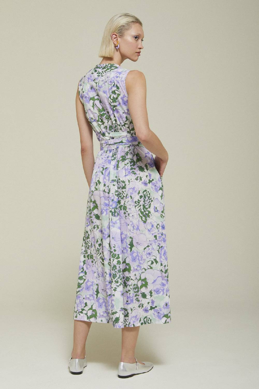ottod'Ame Printed cotton long dress with criss-cross neckline Promozione
