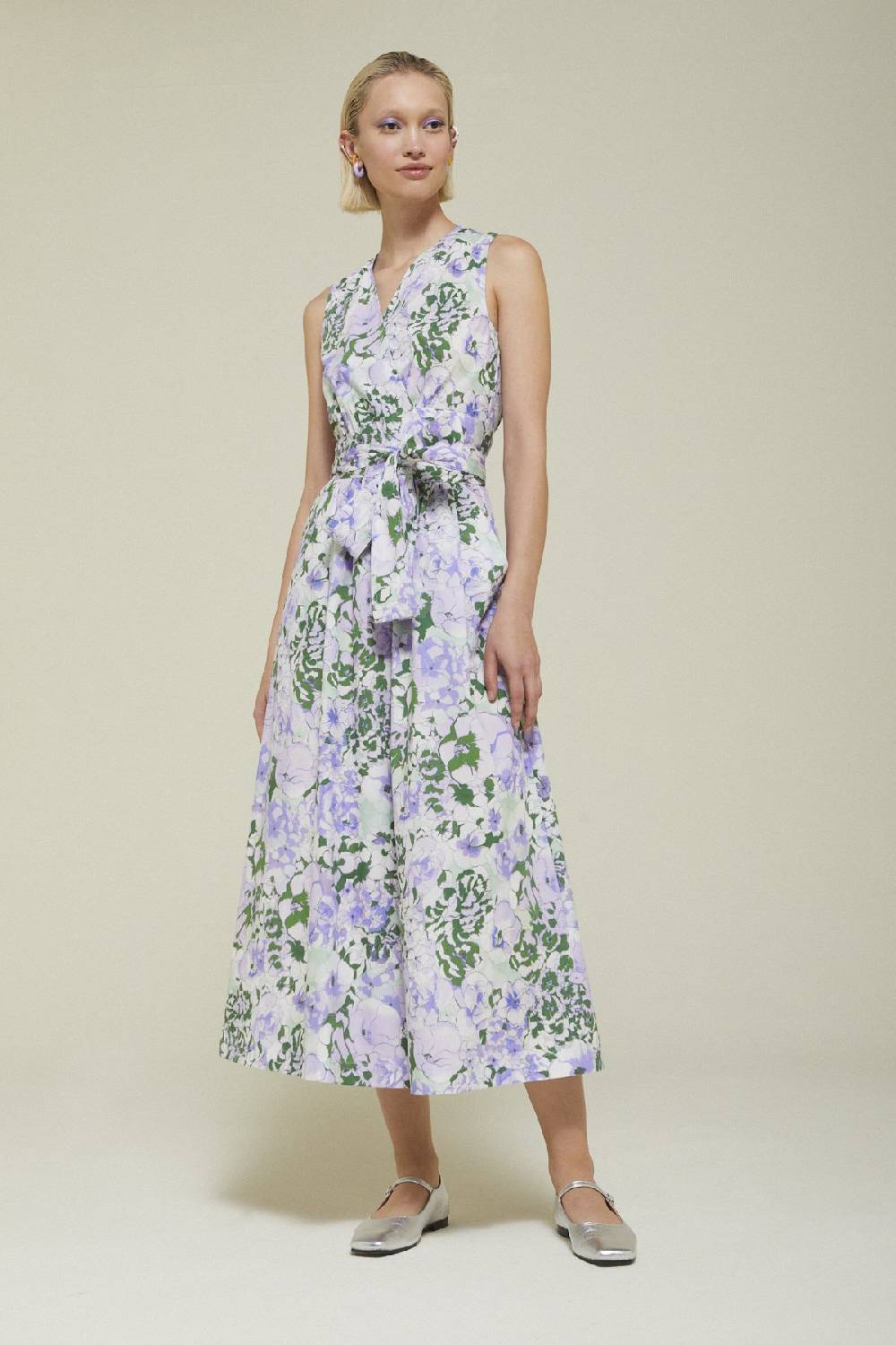 ottod'Ame Printed cotton long dress with criss-cross neckline Promozione