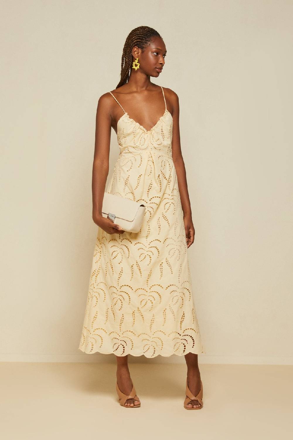 ottod'Ame Broderie anglaise long dress with neckline with bow Prezzo Ridotto
