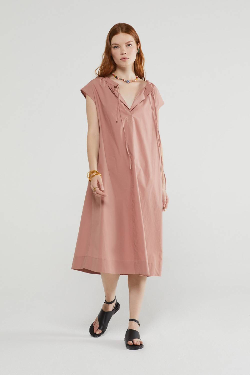 ottod'Ame Poplin midi dress with drawstring Offerta