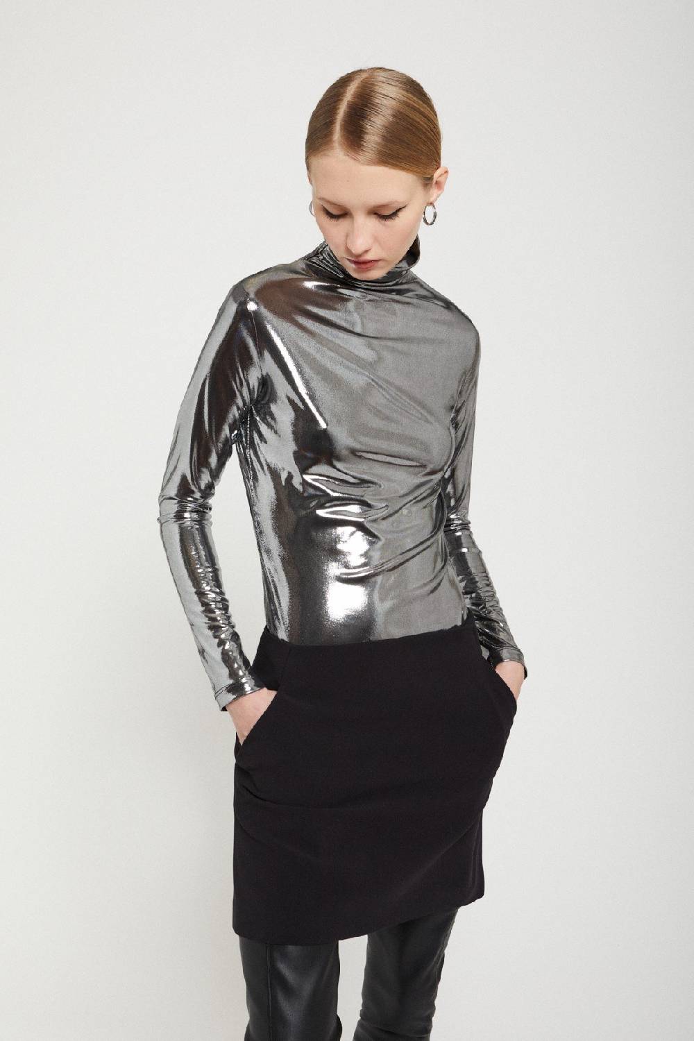 ottod'Ame Stretch turtleneck t-shirt with vinyl effect Nuova