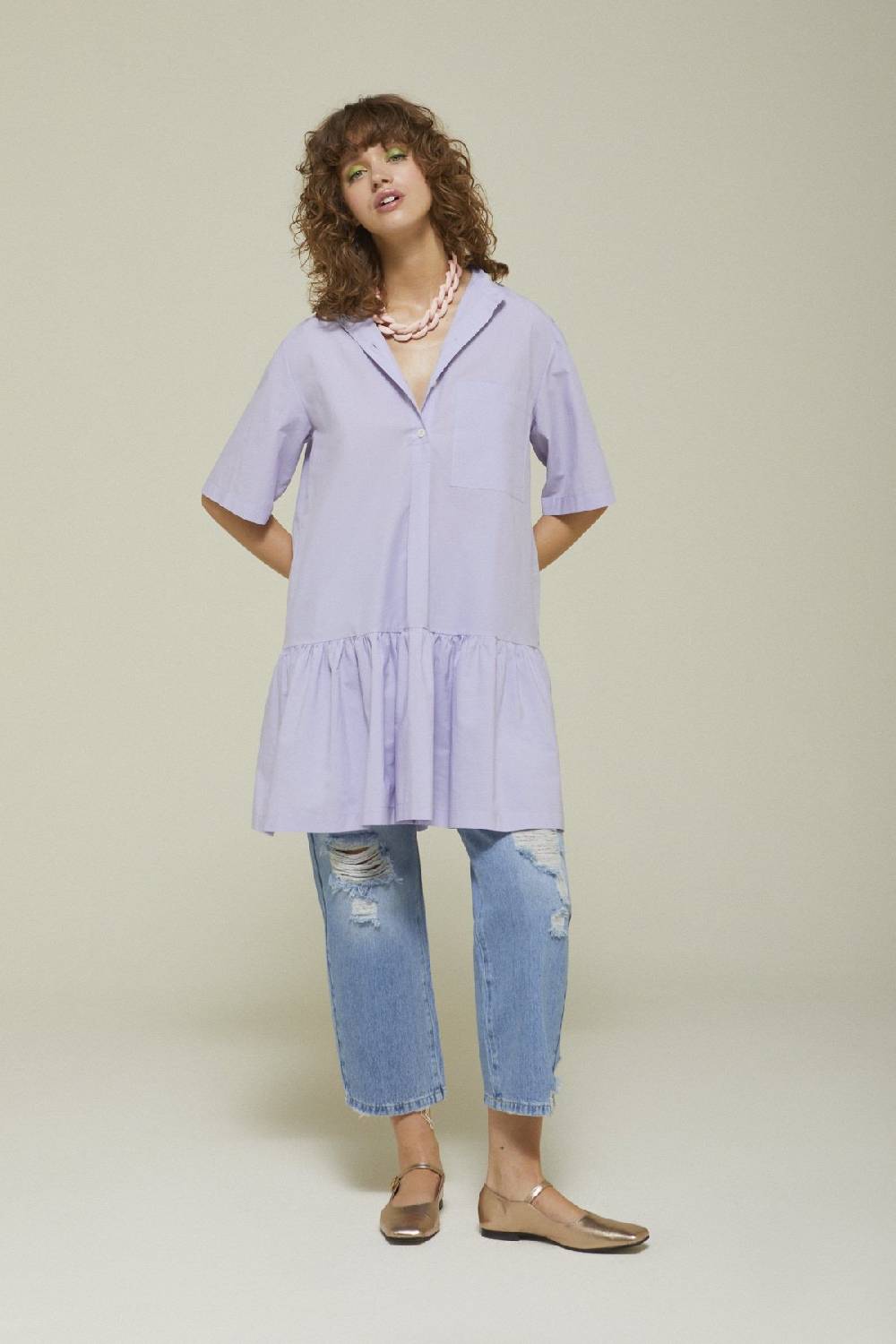 ottod'Ame Poplin short dress with ruffles