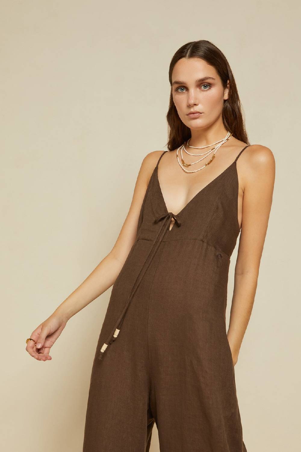 ottod'Ame Linen jumpsuit with lace Italia