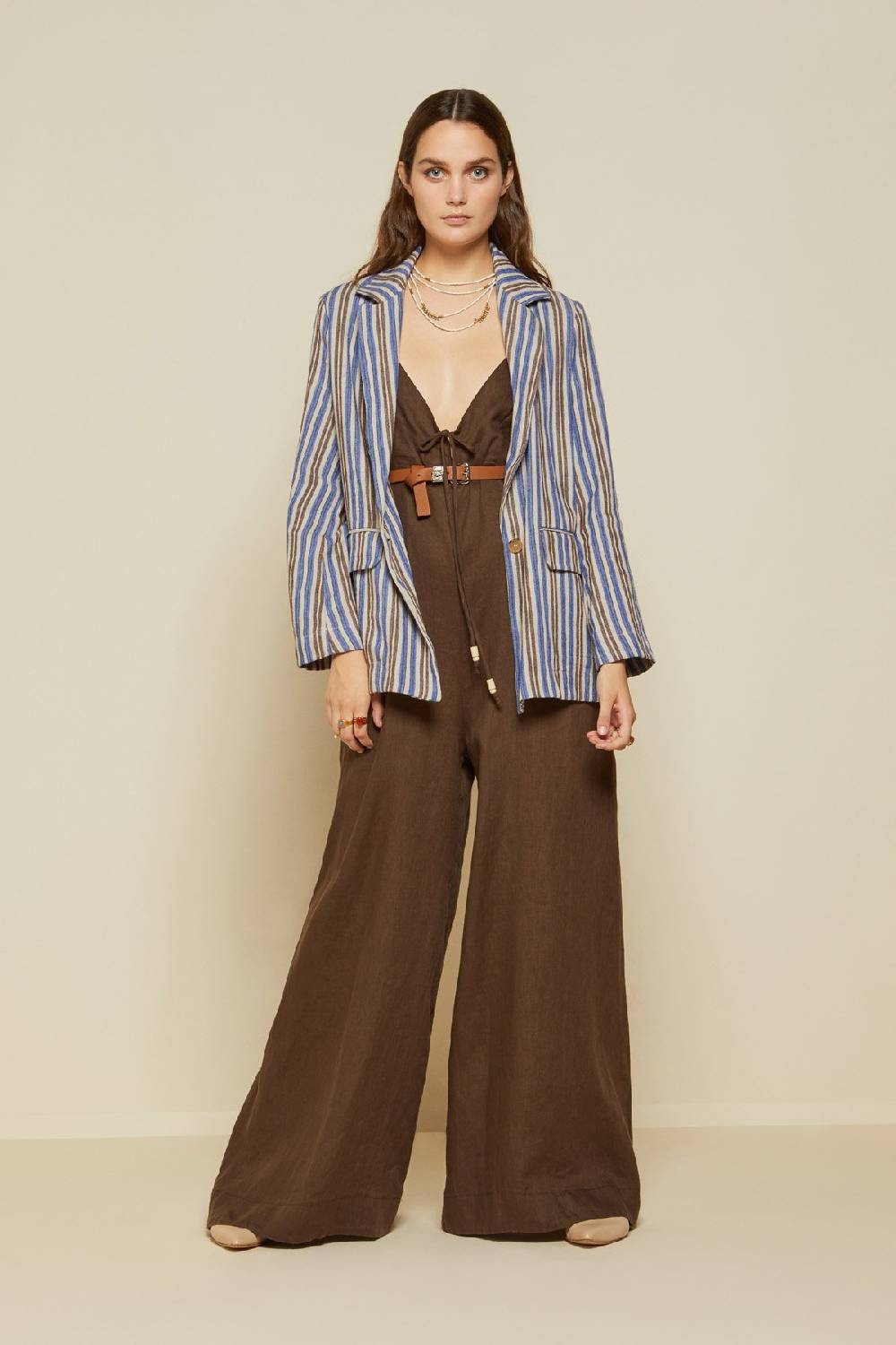 ottod'Ame Linen jumpsuit with lace Italia
