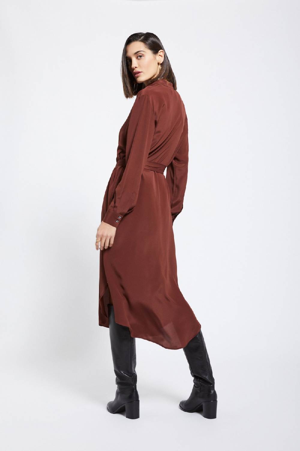 ottod'Ame Silk-blend midi dress with sash Fino Al -60%