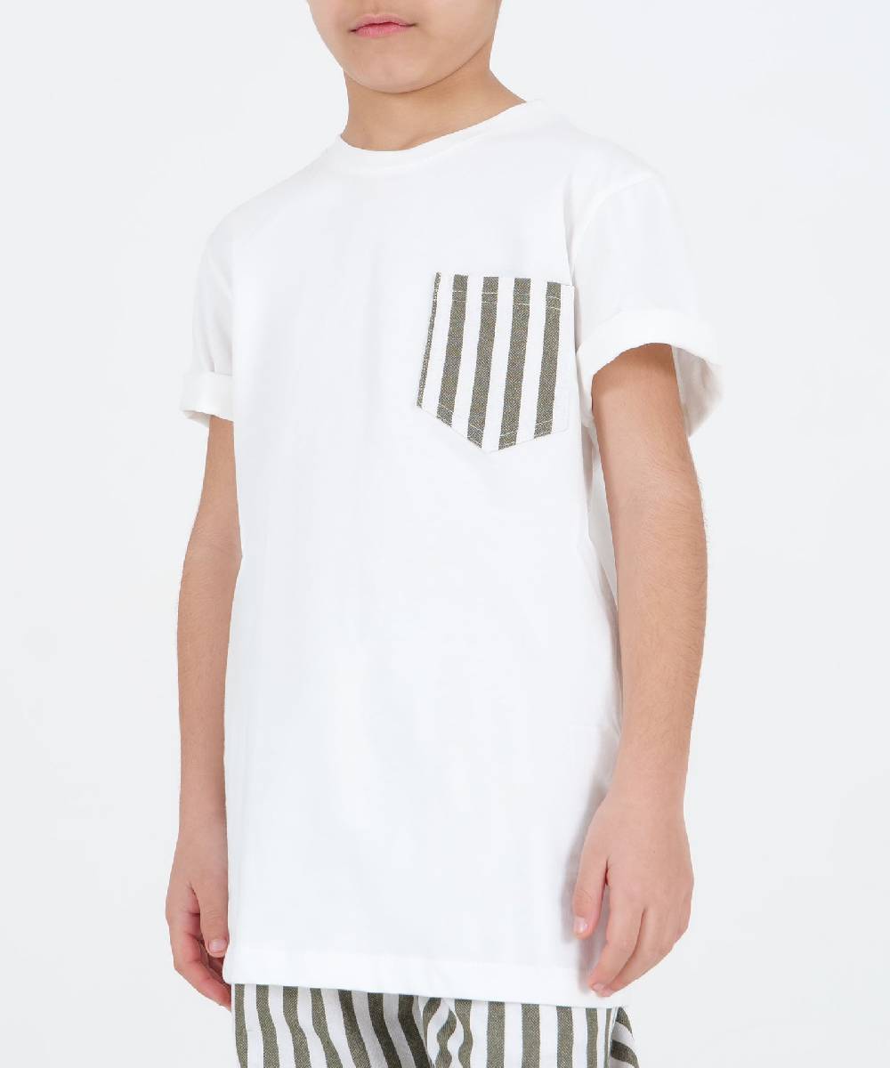 Over D T-SHIRT CON TASCHINO RIGATO E COLLO IN COSTINA In Saldo