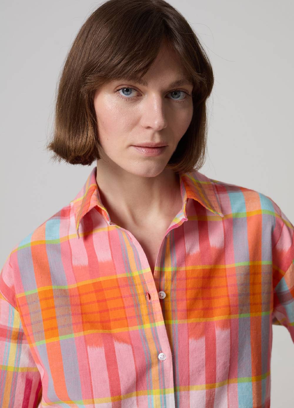 Ovs Camicia in cotone e lino fantasia check Fino Al -60%