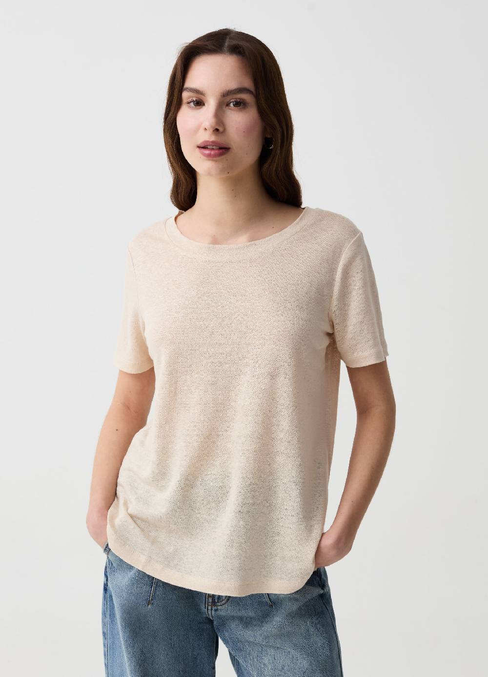 Ovs T-shirt in lino con scollo rotondo Saldi Di Fabbrica