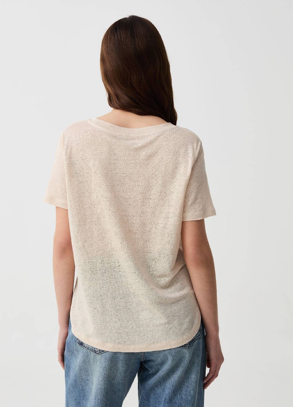 Ovs T-shirt in lino con scollo rotondo Saldi Di Fabbrica