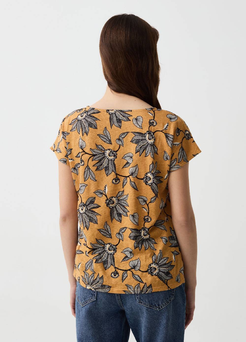 Ovs T-shirt in lino e cotone con stampa floreale Vendite Flash
