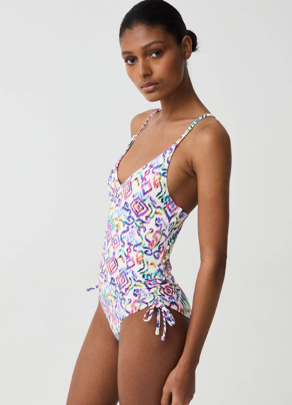 Ovs Costume intero con coulisse stampa ikat Nuova