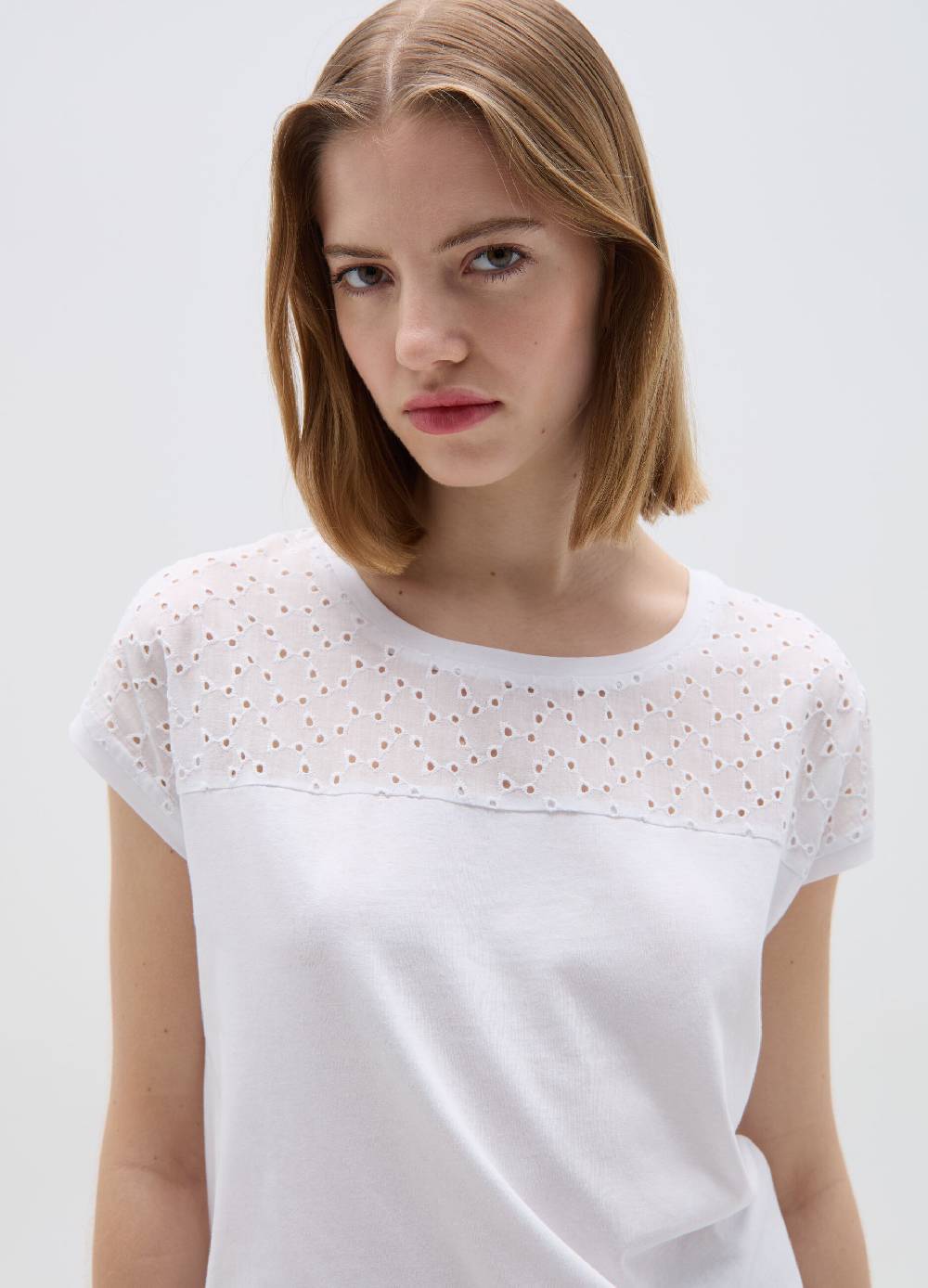 Ovs T-shirt in cotone con sangallo Negozi Online