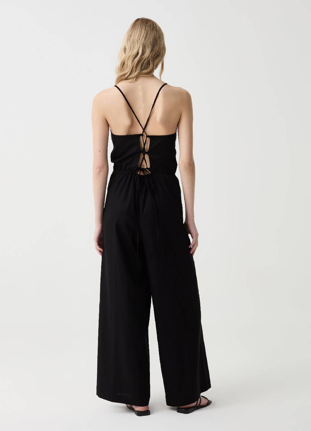 Ovs Tuta intera lunga wide leg in lino e viscosa Offerta