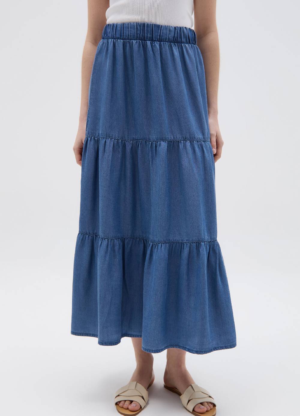 Ovs Gonna lunga effetto denim a balze Soddisfazione Garantita