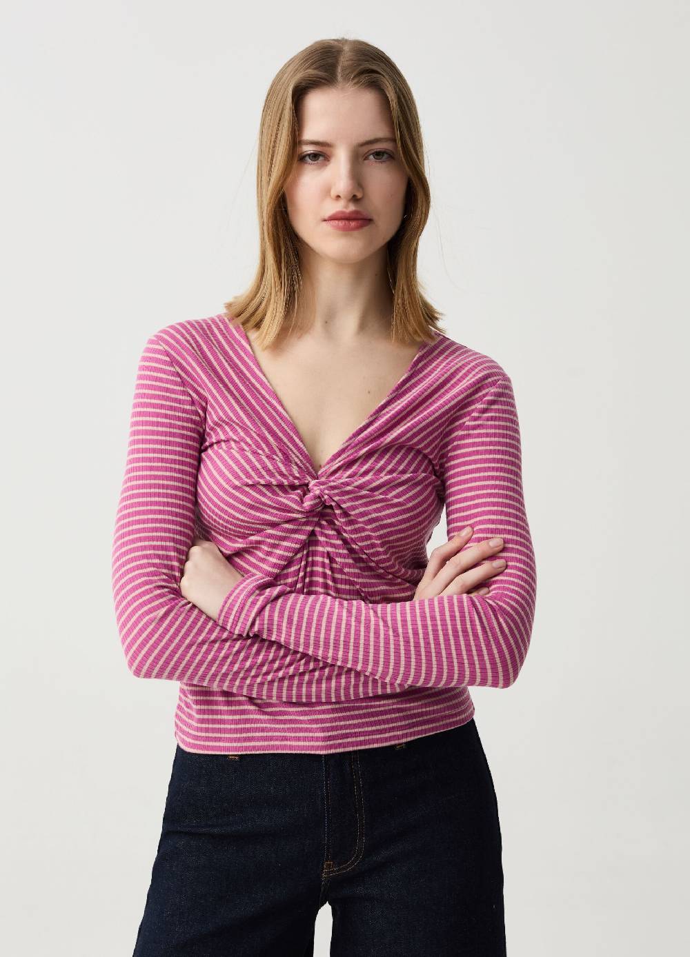 Ovs T-shirt a righe con maniche lunghe e nodo Outlet