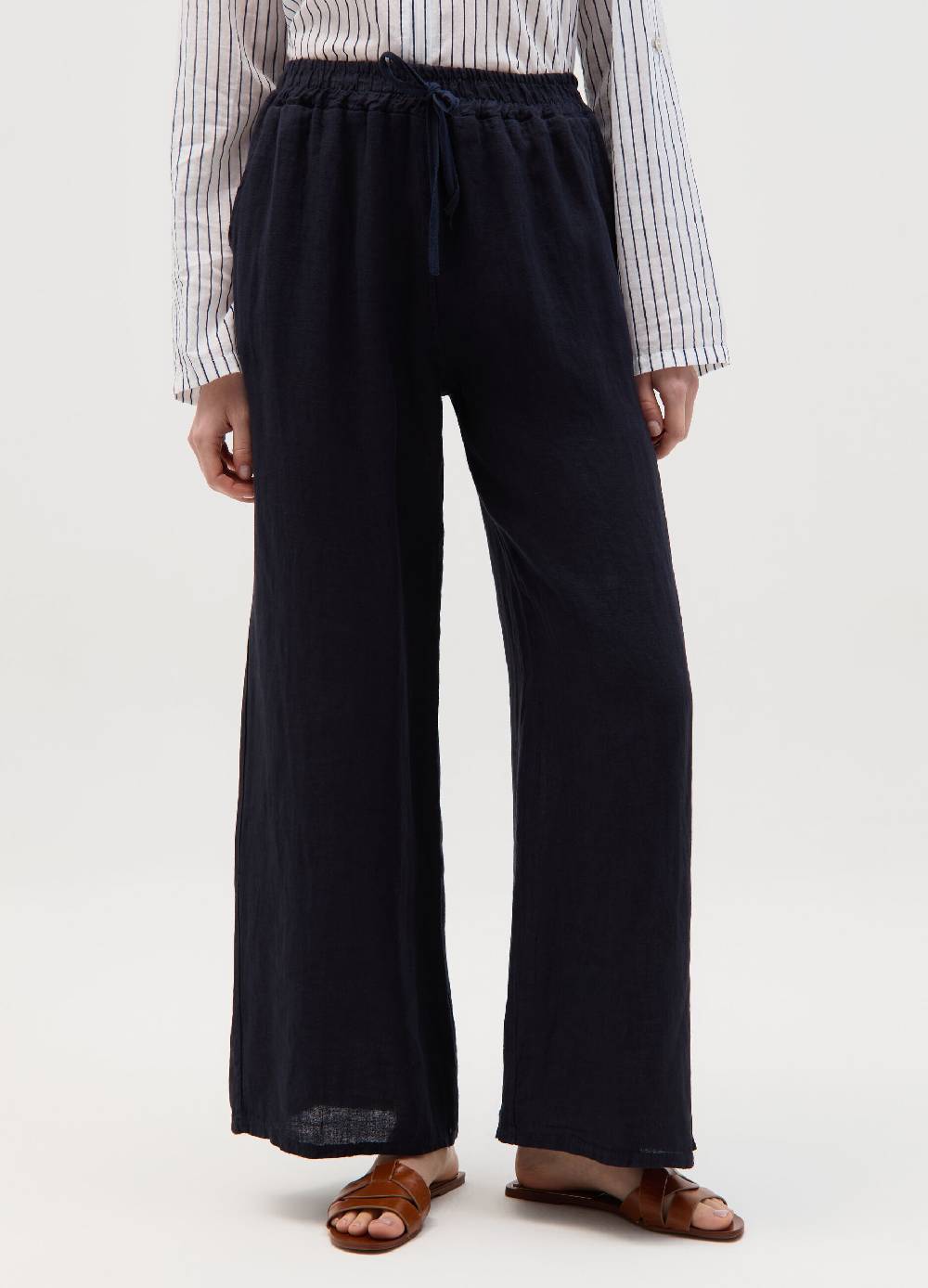 Ovs Joggers wide leg in lino con coulisse Saldi Di Fabbrica