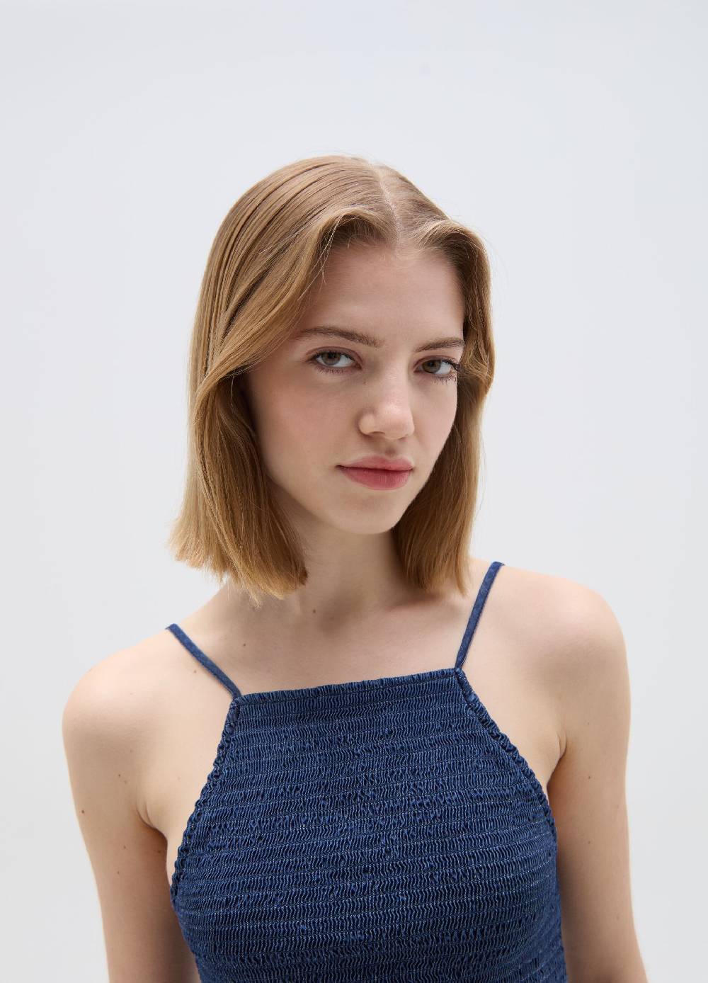 Ovs Vestito corto effetto denim con balza Offerta