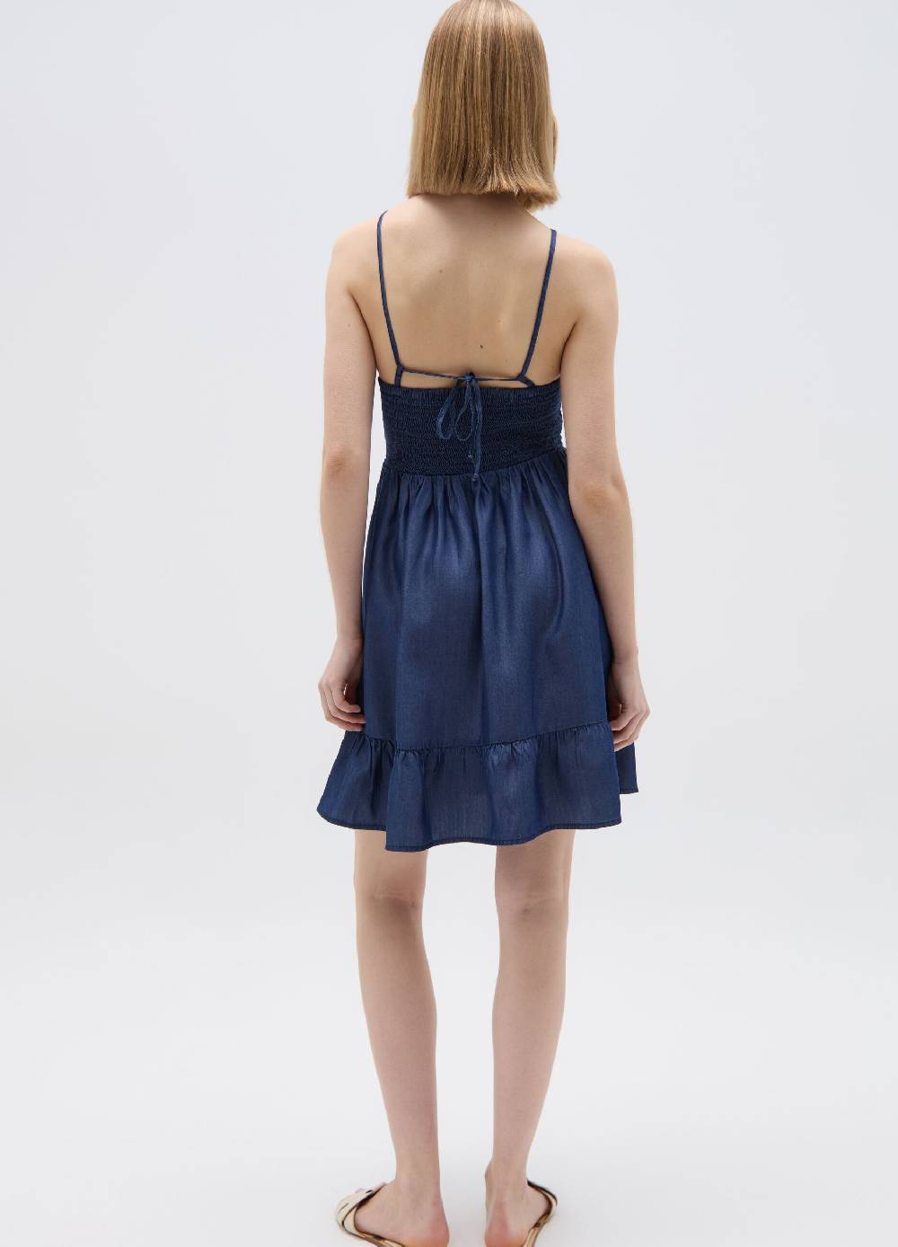 Ovs Vestito corto effetto denim con balza Offerta