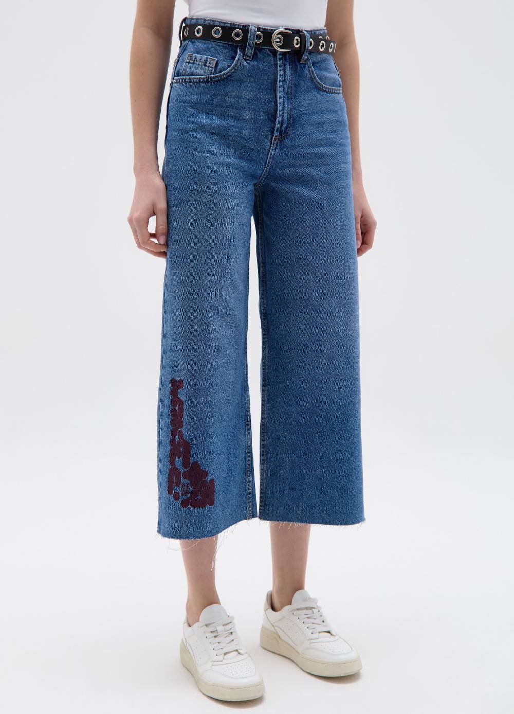 Ovs Jeans wide leg crop con stampa RE-UP Italy