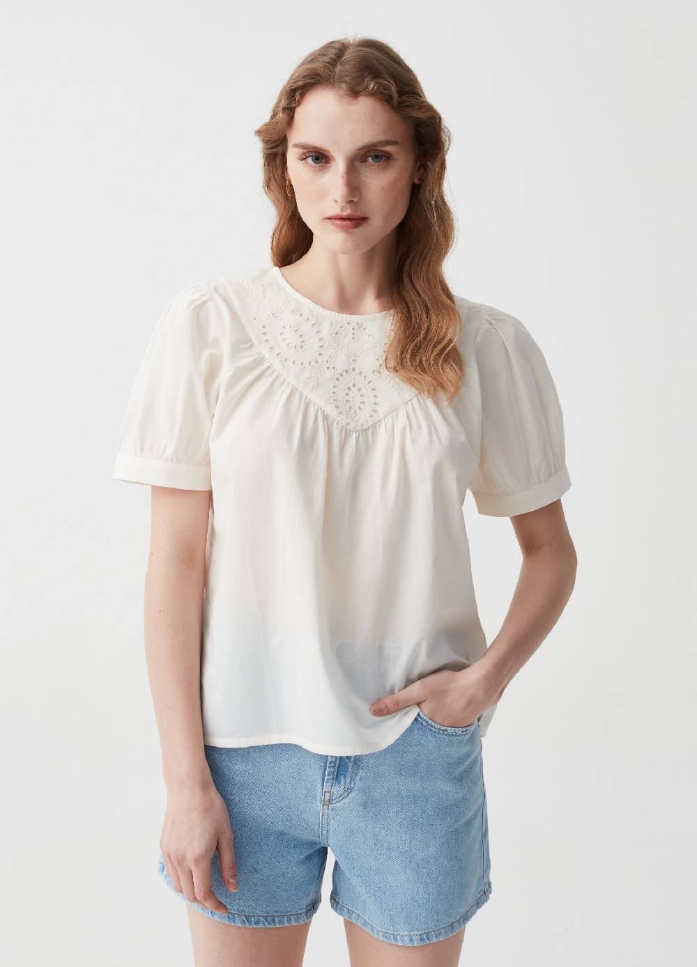 Ovs Blusa in cotone con inserto in sangallo Online