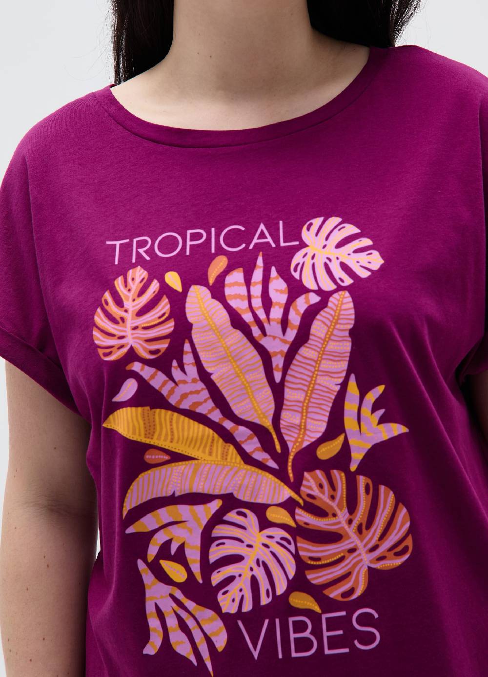 Ovs T-shirt con stampa tropicale Curvy Vendita Calda
