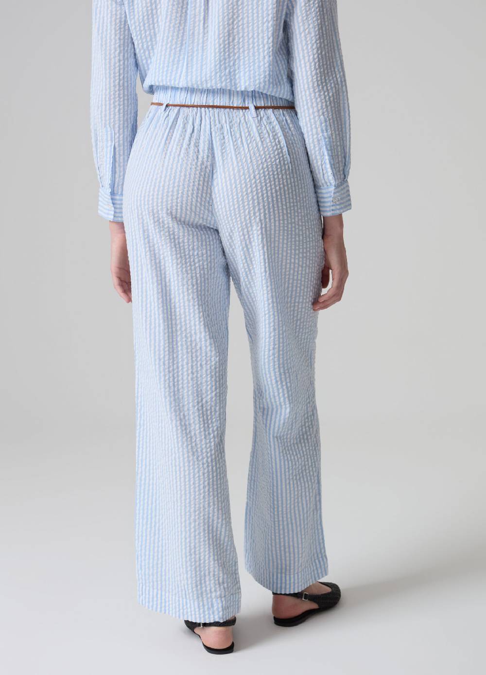 Ovs Pantaloni in seersucker a righe con cintura Rilascio limitato