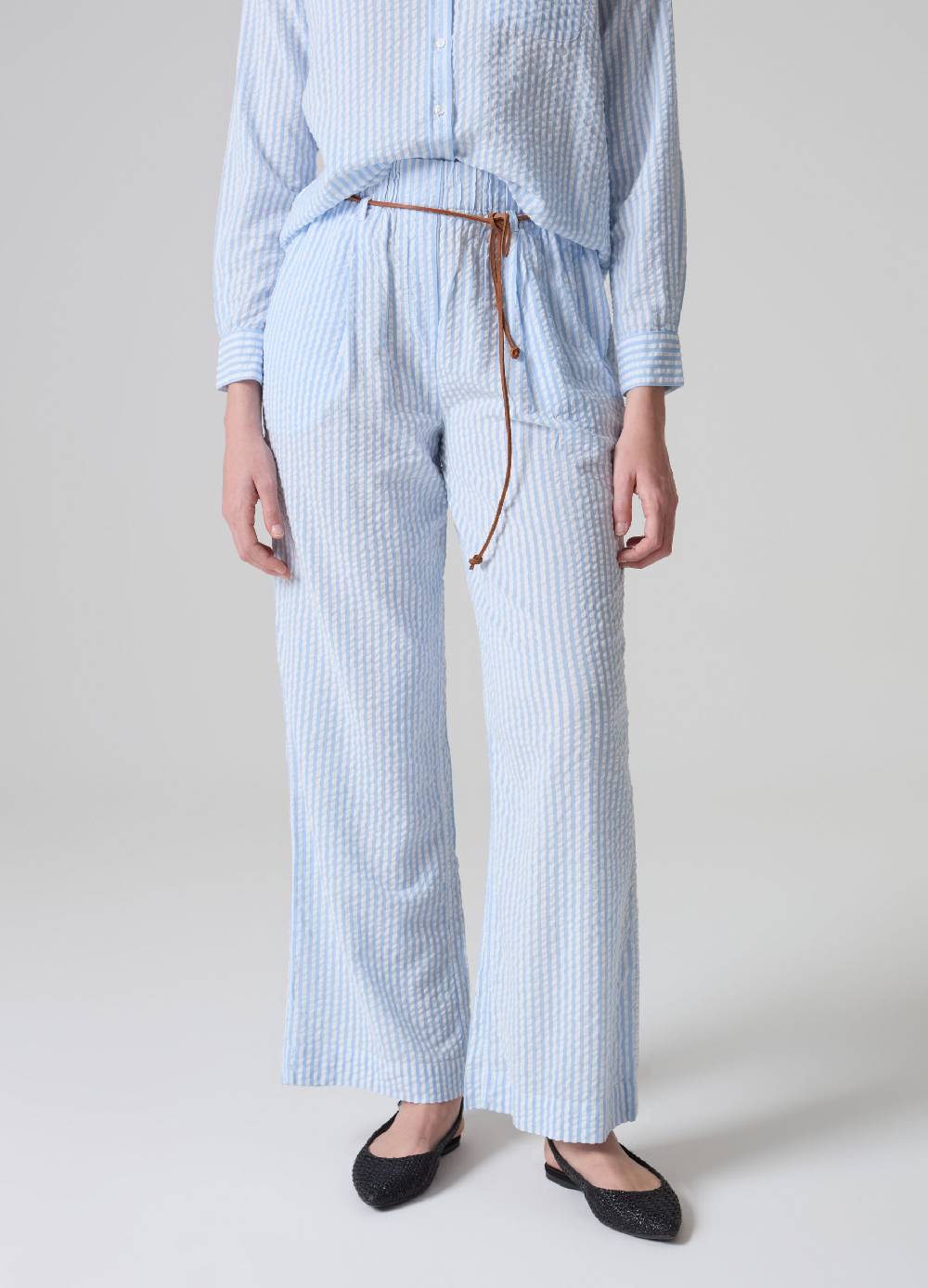 Ovs Pantaloni in seersucker a righe con cintura Rilascio limitato