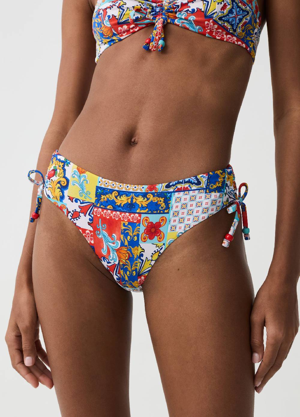 Ovs Slip bikini con coulisse stampa maioliche Shopping Online