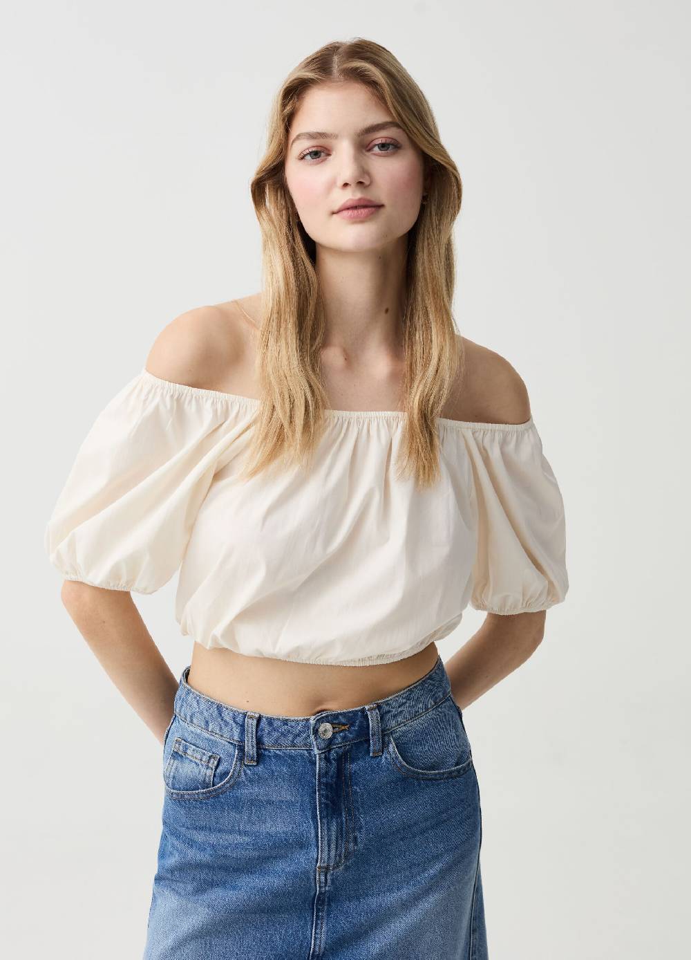 Ovs Crop top in cotone con spalle scoperte Presa