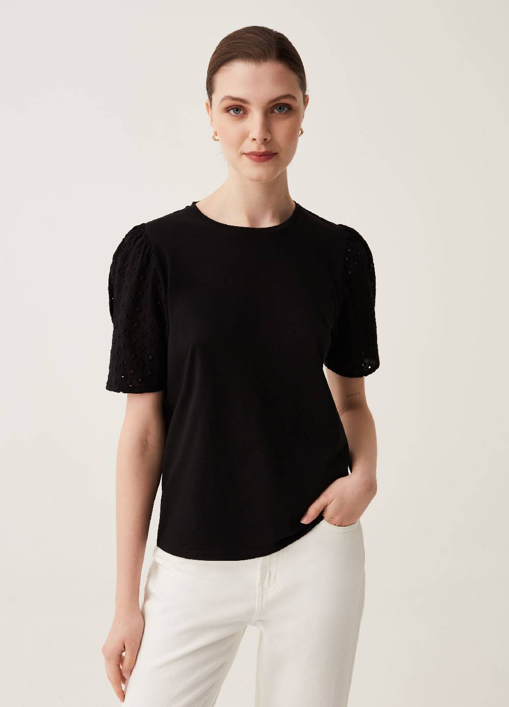 Ovs T-shirt maniche a palloncino in sangallo Economico