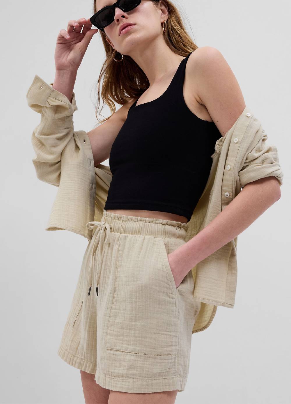 Ovs Shorts in garza di cotone effetto crinkle Online