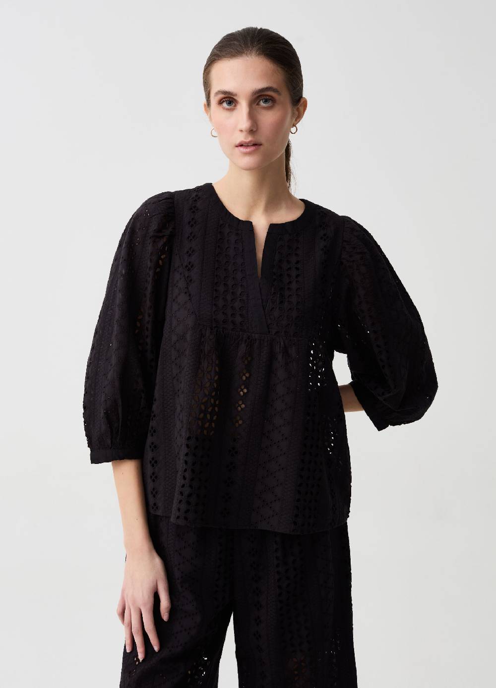 Ovs Blusa in pizzo sangallo maniche a tre quarti Offerte speciali