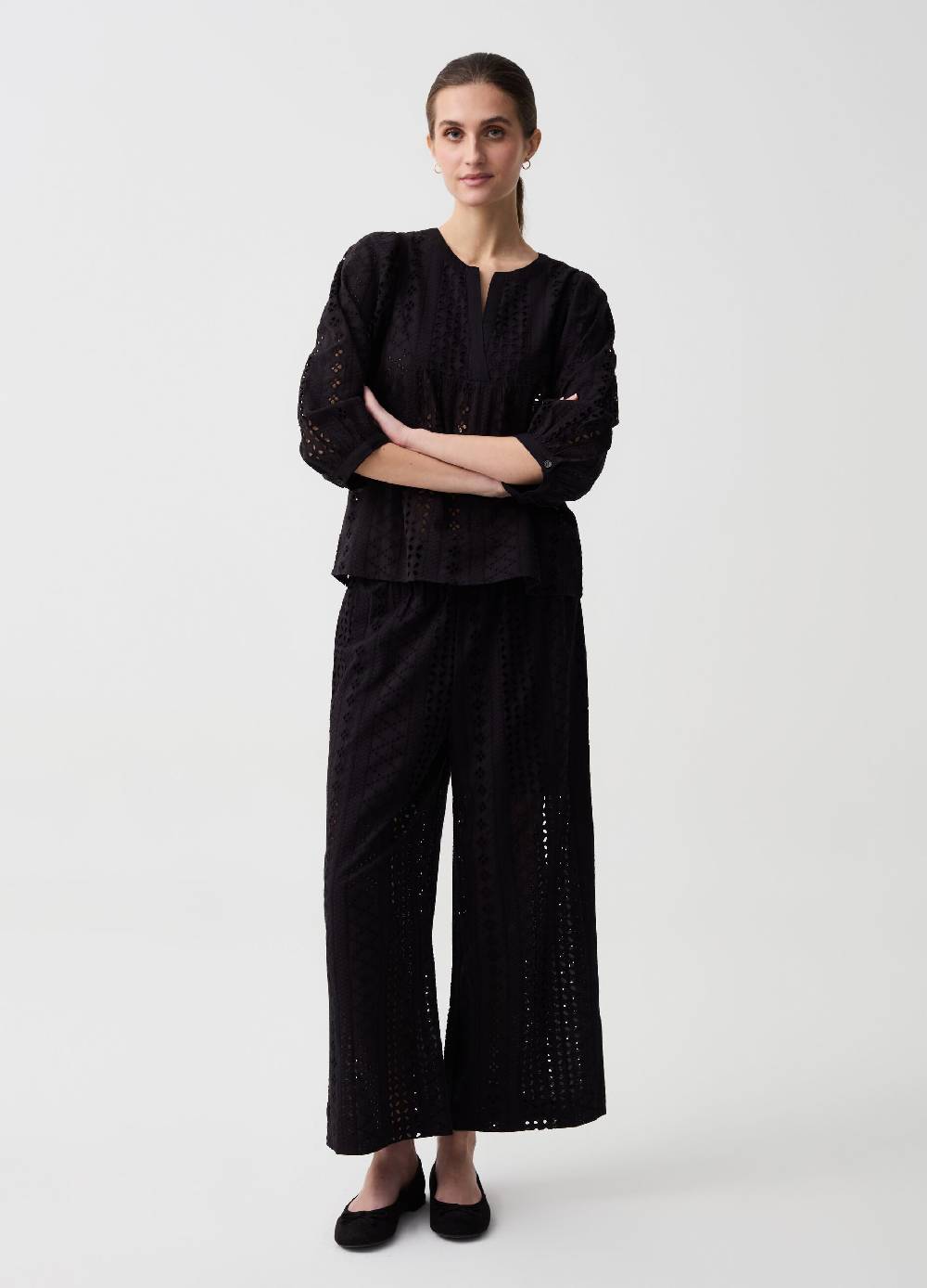 Ovs Blusa in pizzo sangallo maniche a tre quarti Offerte speciali