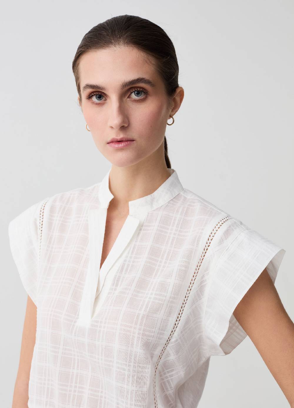 Ovs Blusa con disegno check e ricamo a giorno Promozione temporanea