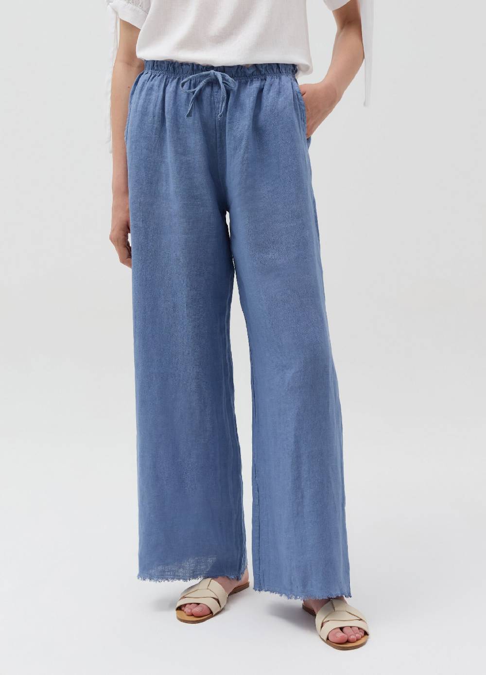 Ovs Pantalone wide leg sfrangiato in lino Discount Store per i nuovi prodotti